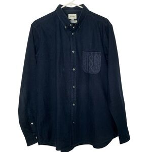 Beams Japanese Fabric Men's Navy Button-Up Shirt Knit Chest Pocket Size XL